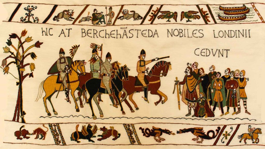 Alderney tapestry - the Anglo-Saxons surrender at Berkhamsted